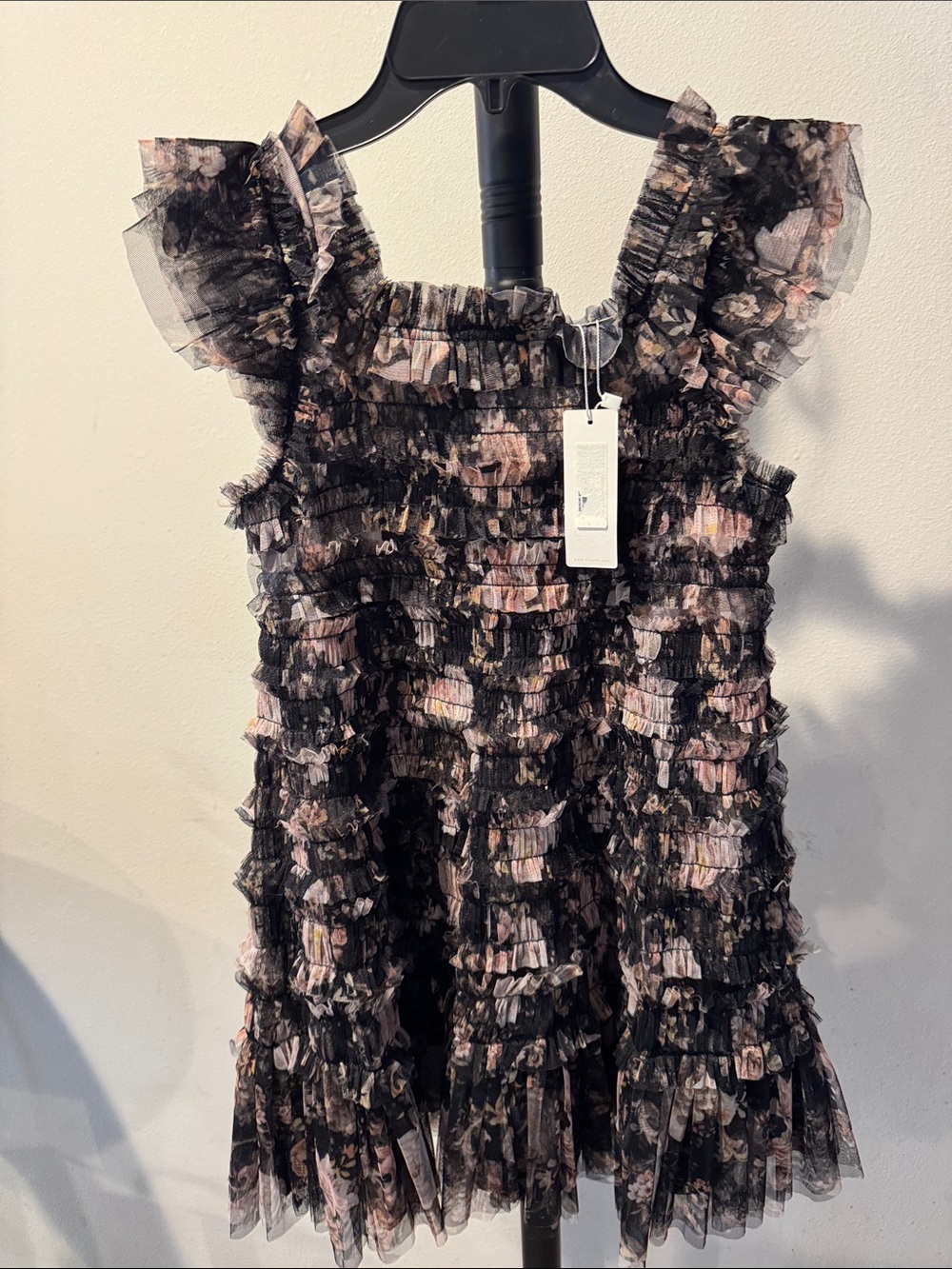 GB girls Black and Pink Floral Ruffle Party Dress